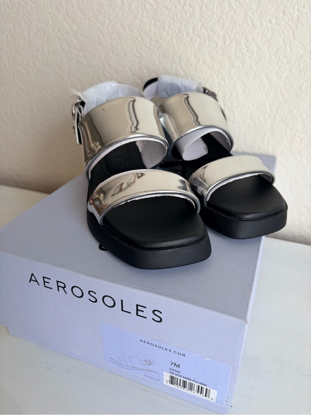 Aerosoles Dove Sandal in Silver Metallic 7W NEW